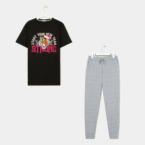 фото Пижама kaftan, брюки, футболка, застежка отсутствует, размер 56, красный, черный