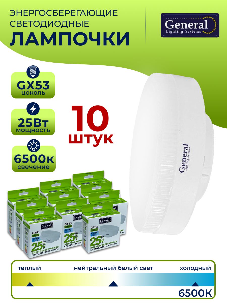 Лампочка светодиодная GX53 25 Вт, холодный белый 6500К, 10 штук 662126-10