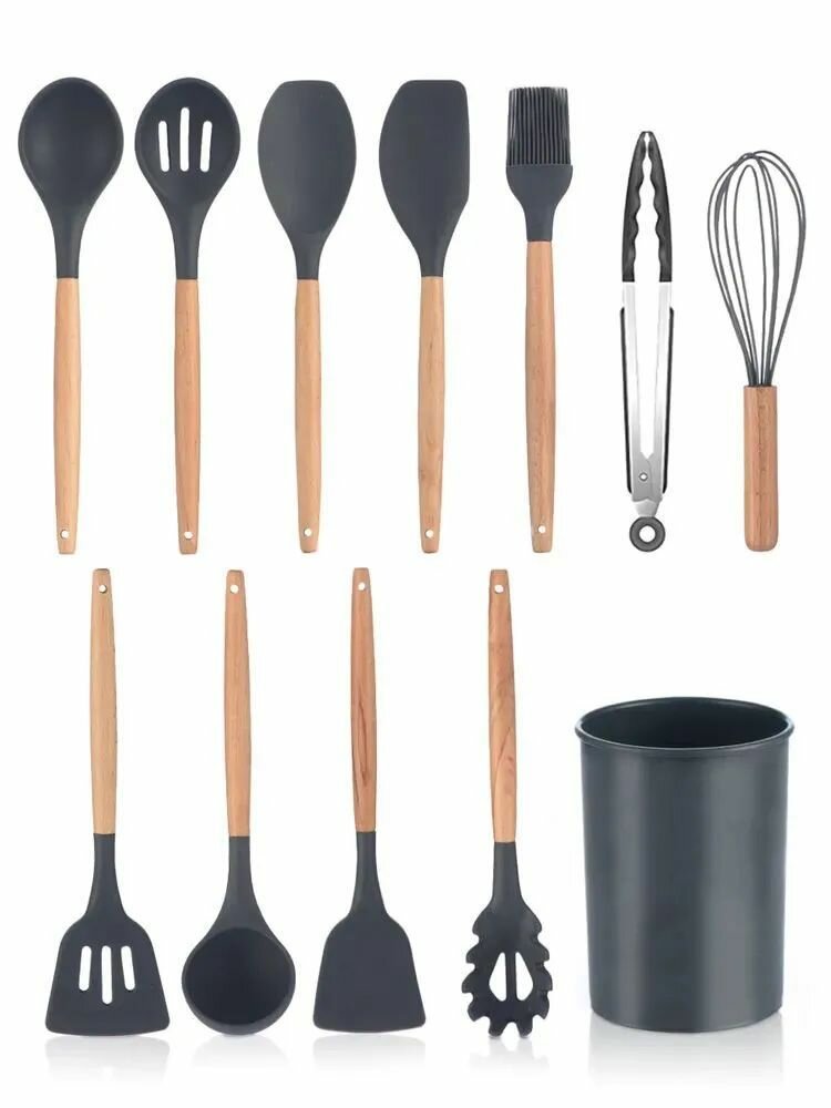 Набор кухонных принадлежностей Ridberg 12 предметов / Набор силиконовых лопаток для кухни, кухонная навеска, черный - фотография № 19