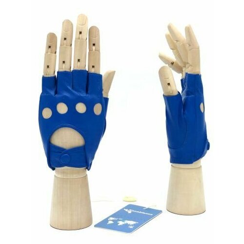 Митенки Kasablanka демисезонные, натуральная кожа, водительские, размер 6,5, синий