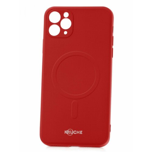 Чехол для Apple iPhone 11 Pro Max КRUЧЕ Plain MagSafe Red, противоударный бампер, силиконовый кейс, Маг Сейф, магнитный для беспроводной зарядки автодержатель для смартфона no name до 6 5 магнитный на торпедо model 5 черный nn 4351
