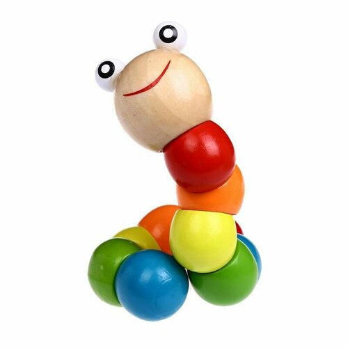 Детская игрушка гусеница из дерева, разноцветная, 20x2 см