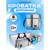 Кроватка складная - дорожная для новорожденного и рюкзак серый с голубым