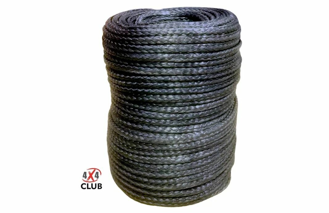 Синтетический лебедочный трос XLRope метражом 8 мм 5 метров. Максимальная нагрузка 5800 кг. Цвет серый