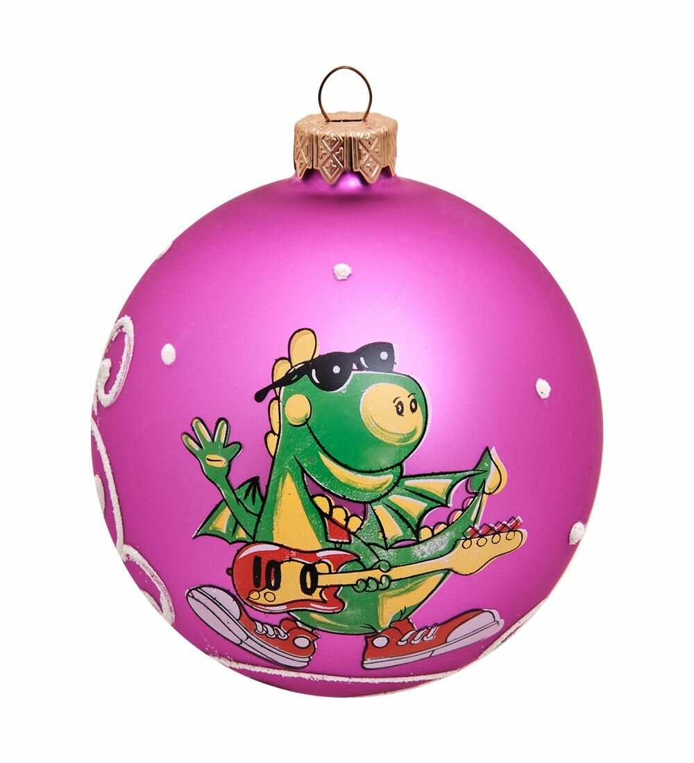 Елочная игрушка Шар 'Дракон с гитарой' 85 мм