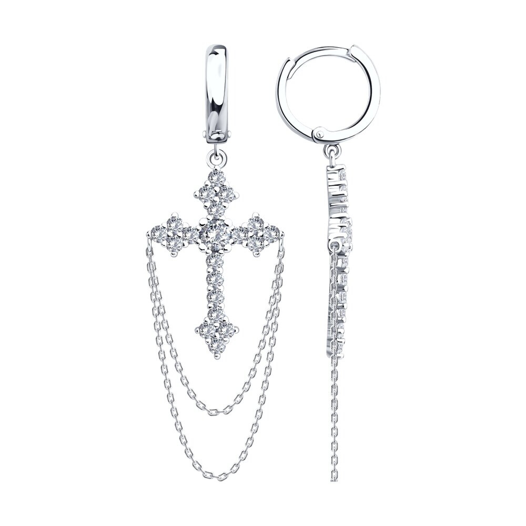 Серьги Diamant online, серебро, 925 проба, родирование, фианит