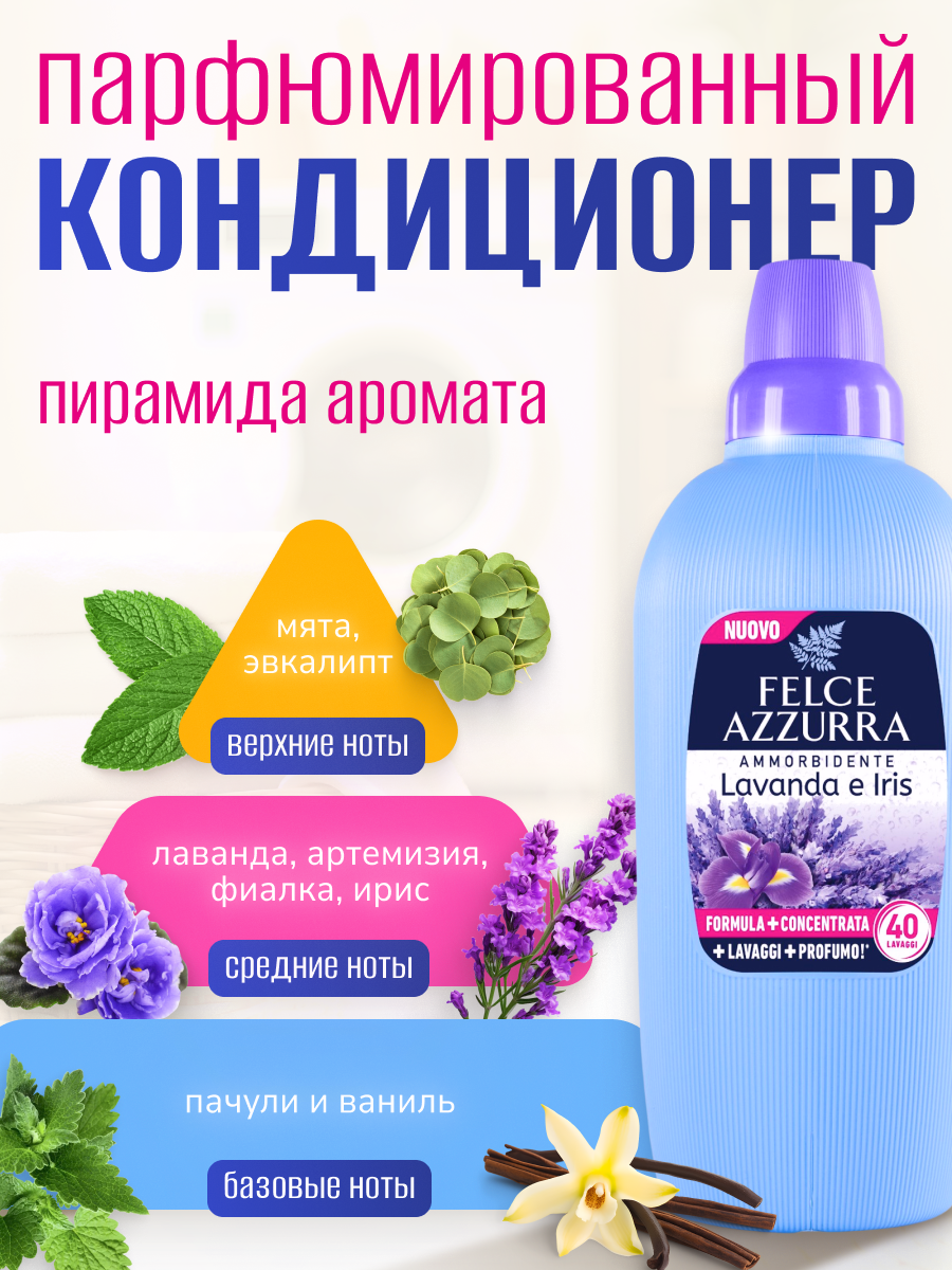 Кондиционер для белья Felce Azzurra Lavanda and Iris 2л (эффект: ароматизация, легкая глажка, смягчение ткани) — фото 1