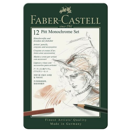 faber castell набор угольный pitt charcoal из 24 предметов Faber-Castell Набор художественных изделий Pitt Monochrome (112975) разноцветный 12 шт.