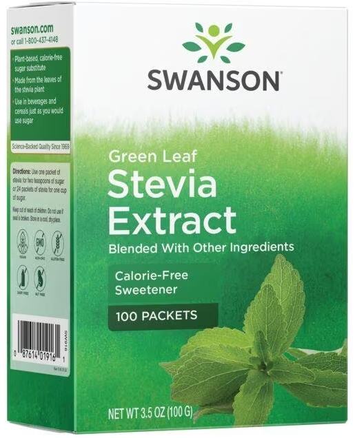 Swanson Green Leaf Stevia Extract (Экстракт зеленых листьев стевии) 100 пакетиков (Swanson)