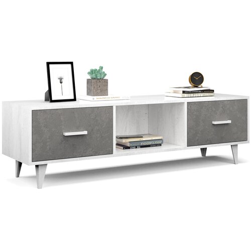 Тумба под телевизор на ножках, белая, серая