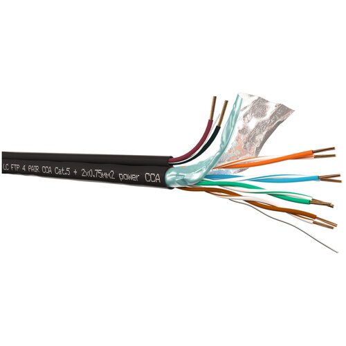 Витая пара LC Витая пара LC FTP4 cat.5, 200м, CCA +2x0.75мм2 CCA многожильный, наружный, черный
