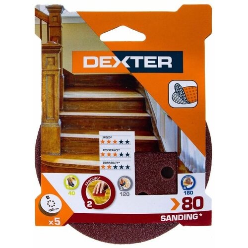 Диск шлифовальный для ЭШМ Dexter Р80 125 мм, 5 шт