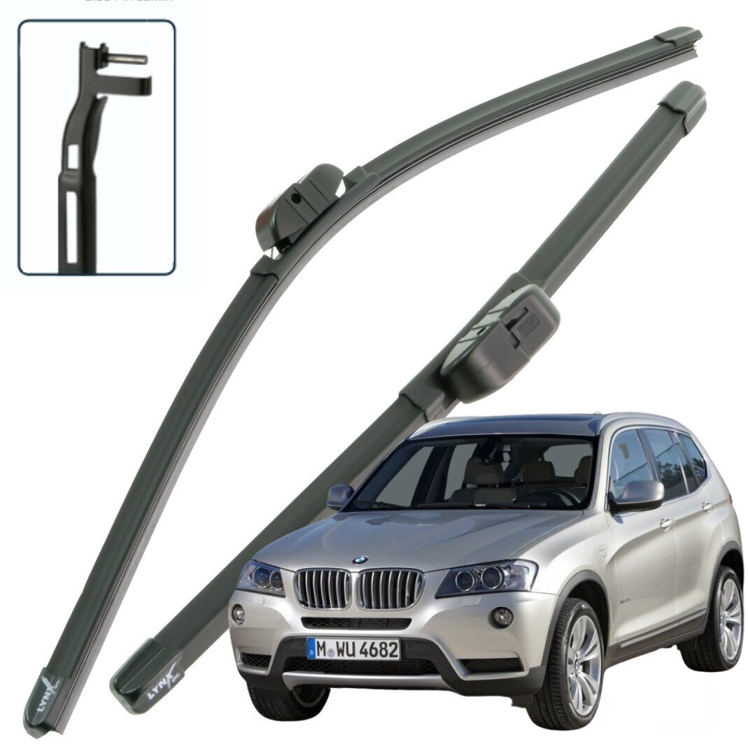 Дворники BMW X3 (2) F25 / БМВ Х3 Ф25 2010 / 2011 / 2012 / 2013 / 2014 Щетки стеклоочистителя бескаркасные автомобильные LYNXauto 650мм-500мм к-т 2шт.