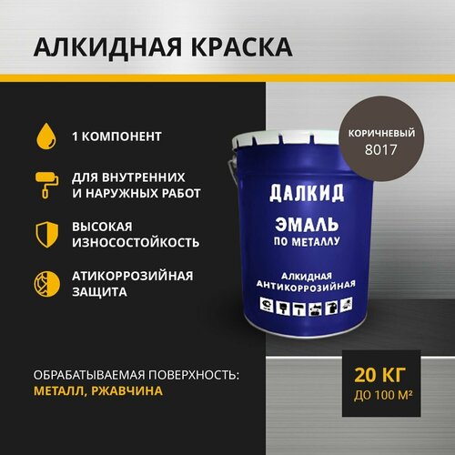 Далкид Краска по металлу 2 в 1, для крыш, гаражей, заборов, трубопроводов, коричневый 18 кг