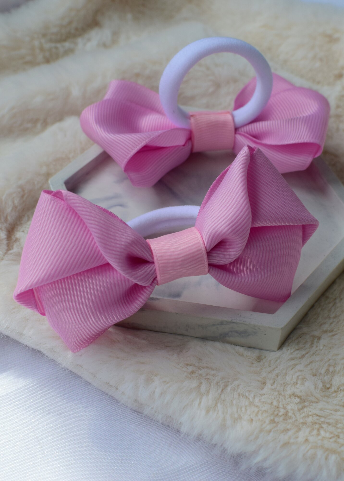 Бант на резинке для девочек ручной работы, нежно-розовый цвет