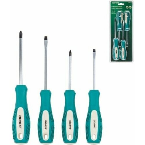 Набор отверток волат 4 шт SL4x75 SL5x100 PH1x75 PH2x100 17085-04 592₽