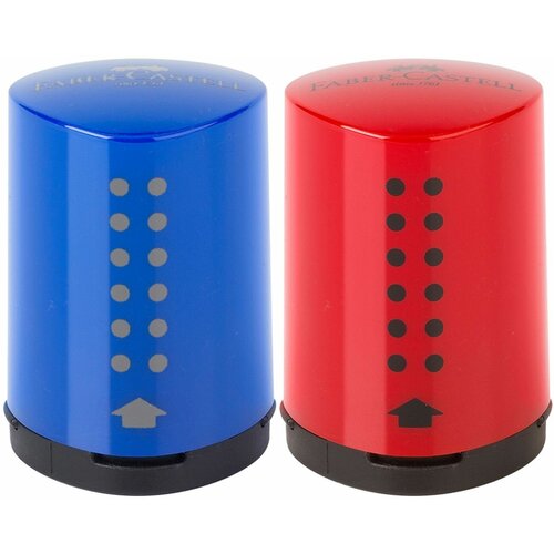 Точилка пластиковая Faber-Castell Grip 2001 Mini, 1 отверстие, контейнер, красная/синяя faber castell точилка grip 2001 mini красная синяя 10 шт синий красный