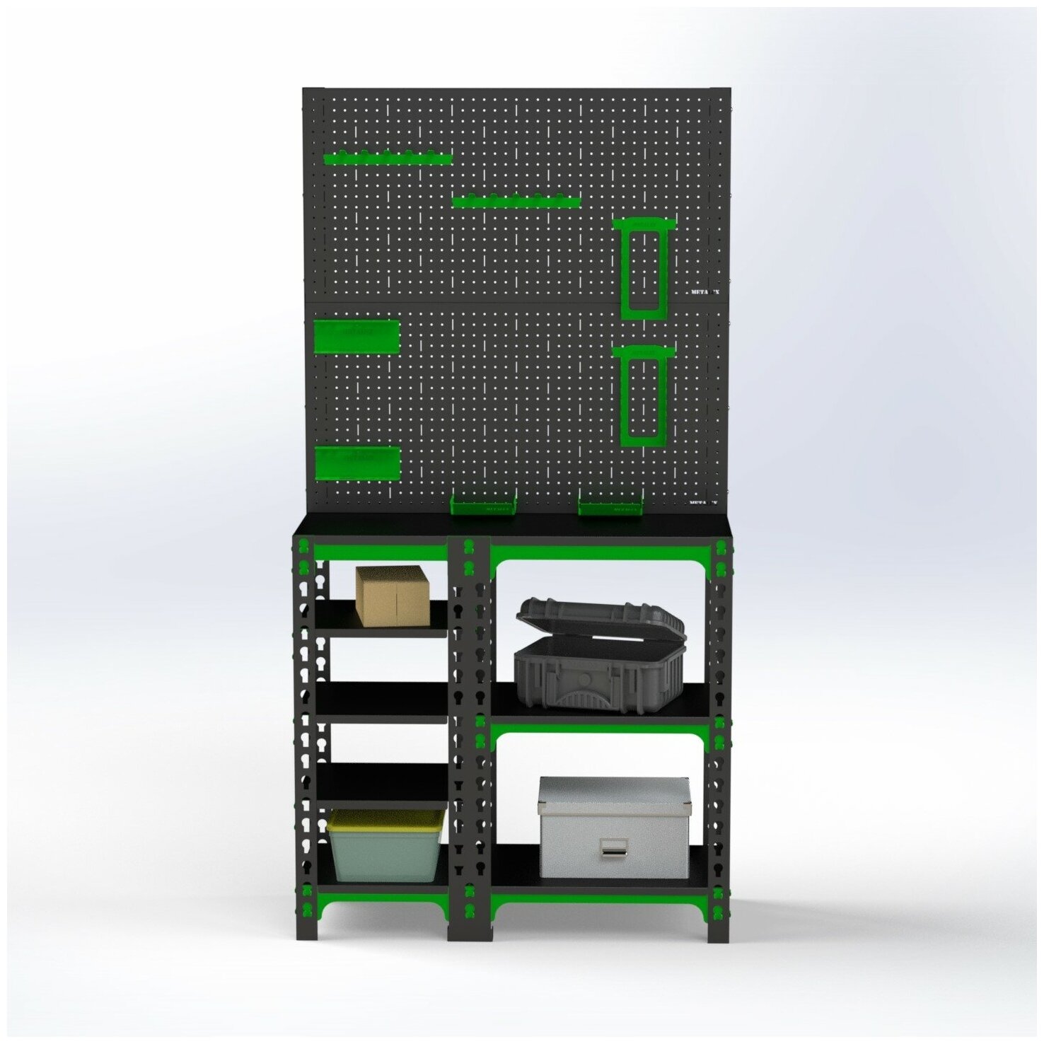 Стол-верстак Metalex 950х1300х500 (с боковыми полками двумя перфопанелями и комп аксессуаров)