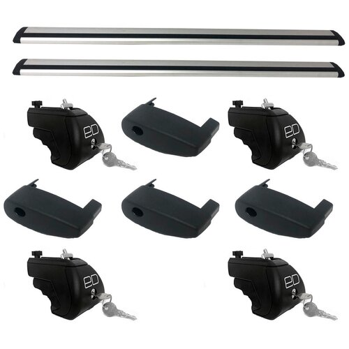 фото Комплект дуг и опор евродеталь на интегрированные рейлинги для fiat panda (2016-н.в.), крыло, с замком, 1.25 м silver