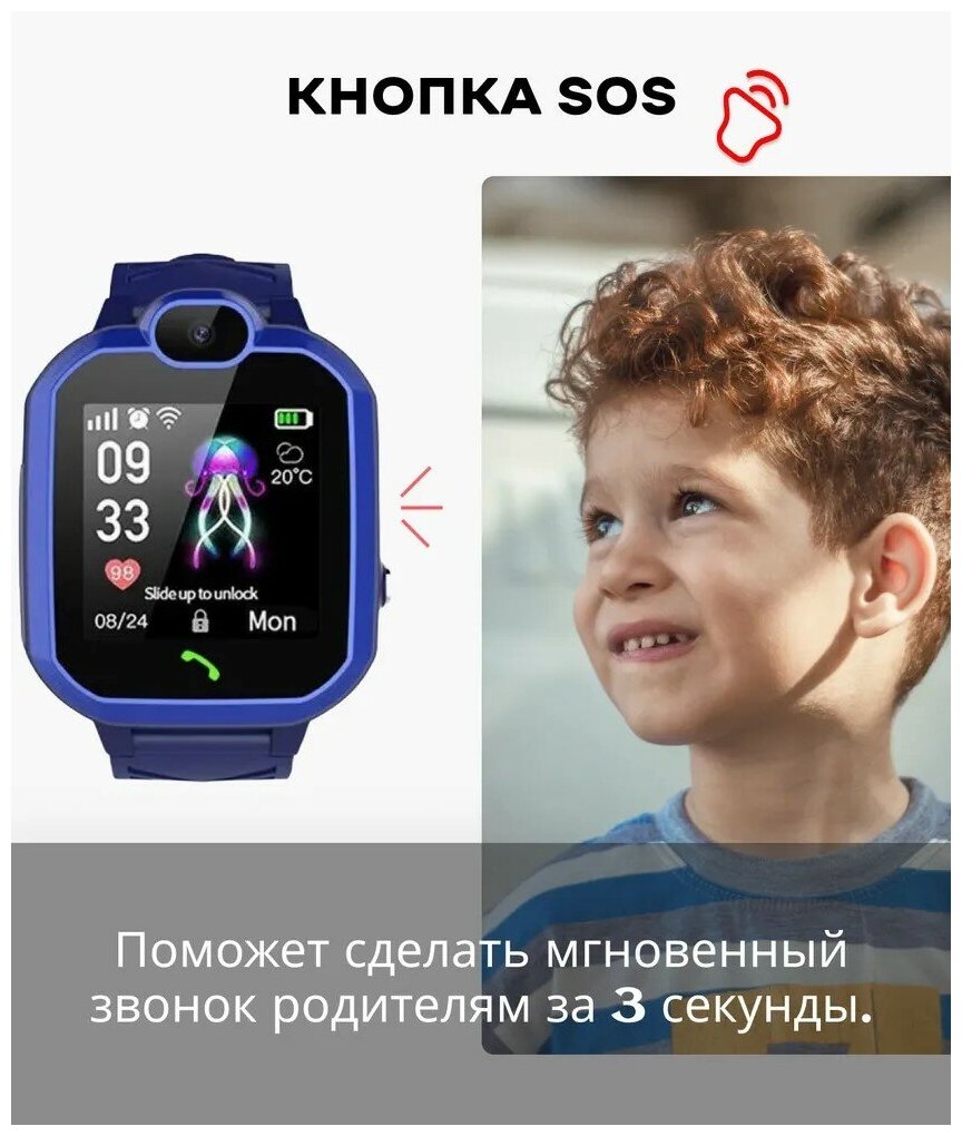 Smart watch детские, детские часы smart watch, детские умные часы с собственной сим картой, кнопка SOS, LBS геолокация, камера, синий