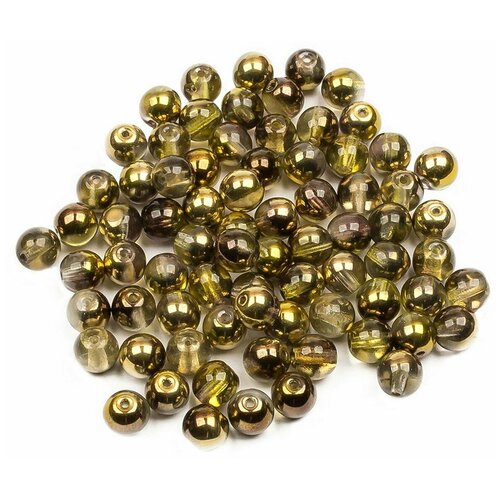 Стеклянные чешские бусины, круглые, Round Beads, 6 мм, цвет Crystal Sunny Magic Gold, 75 шт.