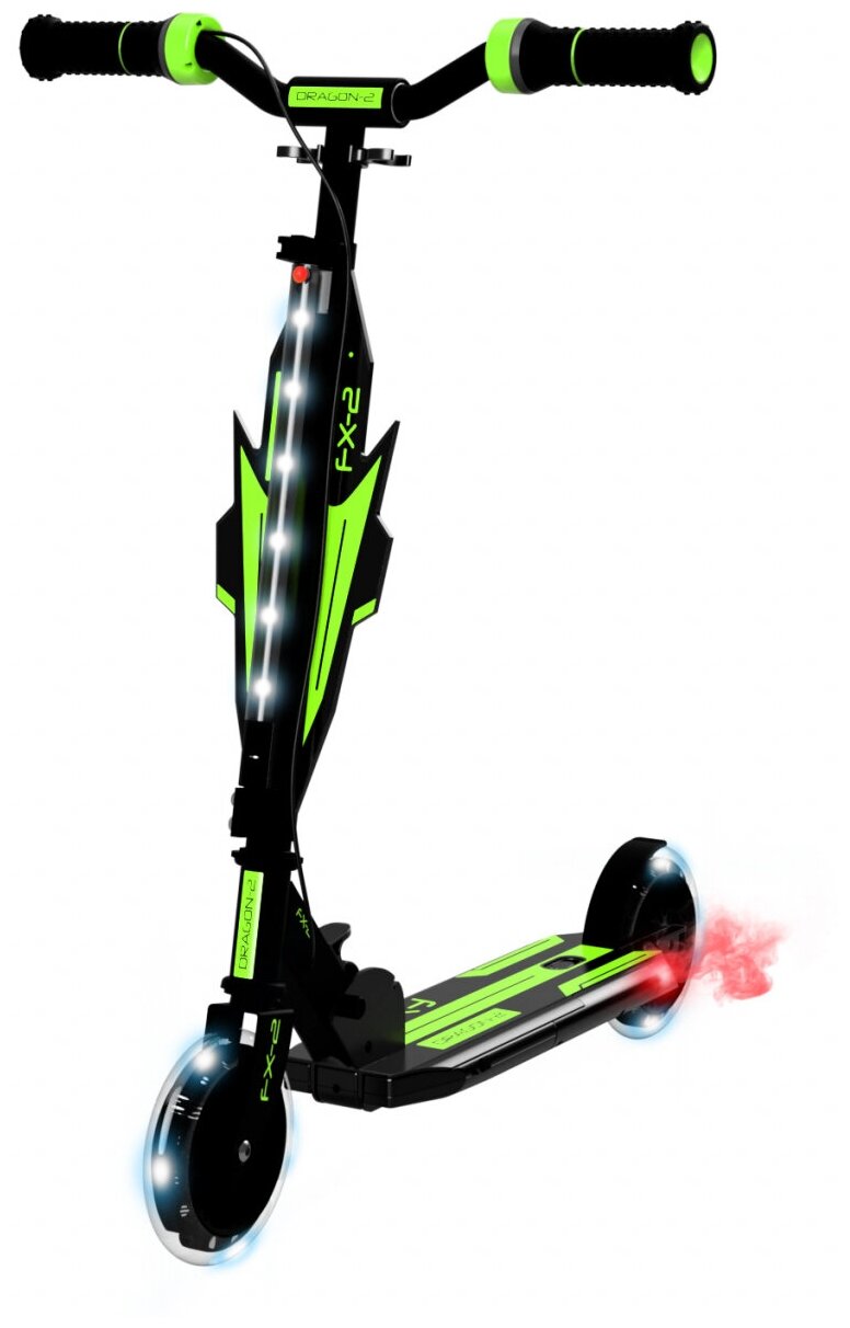 Детский самокат с дымом, ревом мотора и подсветкой Small Rider Dragon 2 (зеленый), DRAGON2green
