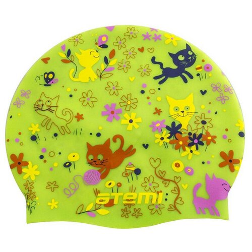 Шапочка для плавания детская ATEMI , силикон, салатовая (котята), PSC307