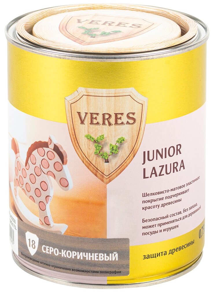 Водозащитная пропитка VERES Junior Lazura, 0.75 л, №18 Серо-коричневый