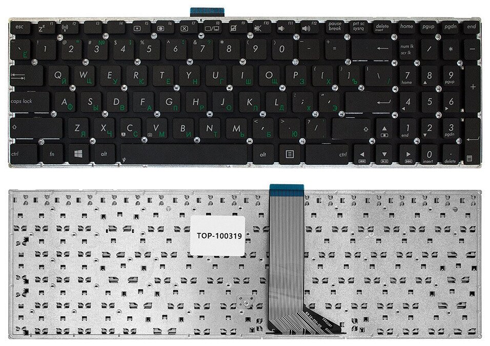 Клавиатура для ноутбука Asus X502 F502 F502C F502CA Series. Плоский Enter. Черная без рамки. PN: 0KN0-N32RU12.