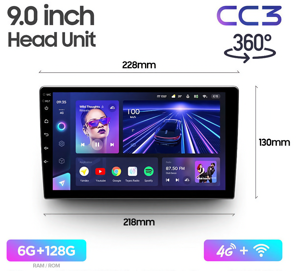 Магнитола Teyes CC3 6/128 2k-DISPLAY 360° 9" (без рамки)