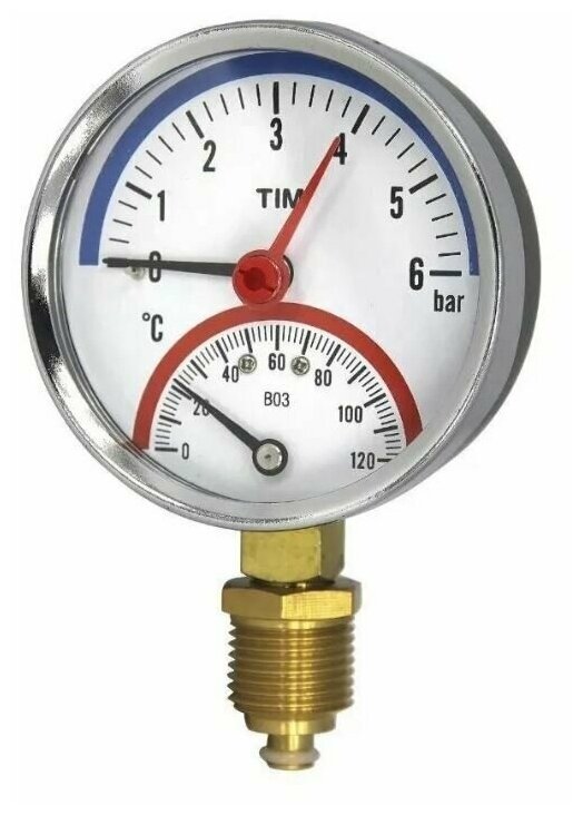 Термоманометр TIM радиальный 1/2" 6 бар 80 мм 120С Y-80-6