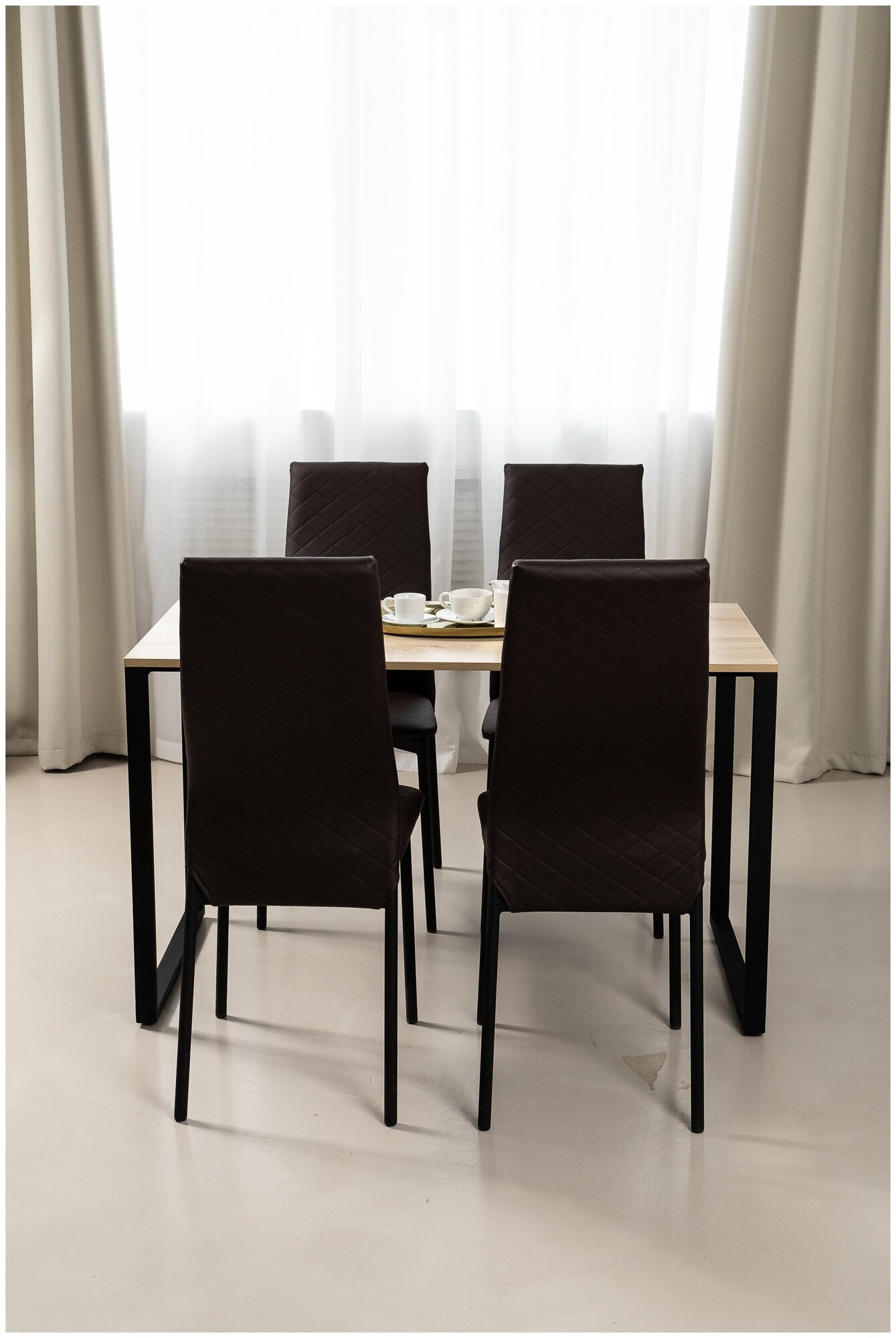 Обеденная группа Стол и 4 стула, стол «Дуб Сонома» 120х60х75, стулья Коричневые Исскуственая кожа 4 шт.