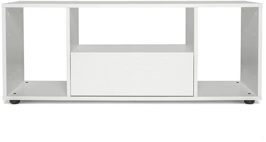 Тумба в гостинную MODUL 1150 под ТВ с открытыми полками и ящиком, белая - фотография № 2