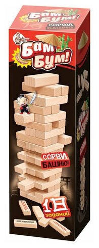 Игра настольная Башня "Бам-бум" неокрашенные деревянные блоки с заданиями 10 королевство, 1 шт