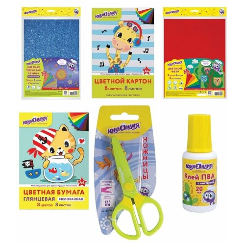 фото Набор для детского творчества (фетр, пористая резина, цветная бумага, картон, ножницы, клей) юнландия, 1290023