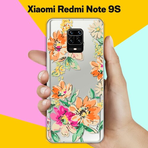 Силиконовый чехол Цветы оранжевые на Xiaomi Redmi Note 9S