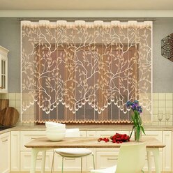 Лента Тюль на кухню со шторной лентой, 250х160 см цвет бежевый