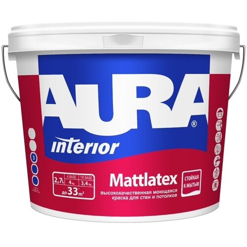 Краска в/д AURA Mattlatex моющаяся 2,7л TR бесцвет, арт.4607003919955 краска в д aura mattlatex моющаяся 9л белая арт 4607003919931