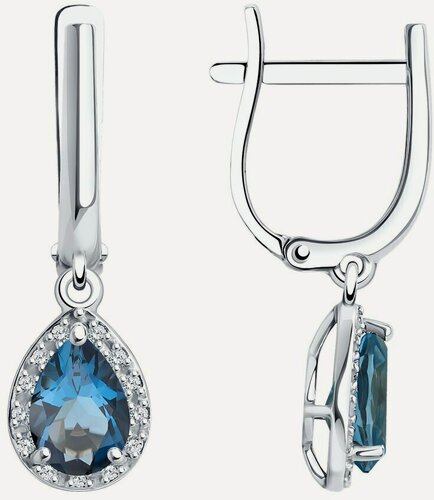 Изображение товара Серьги с подвесками, белое золото, 585 проба, бриллиант, топаз