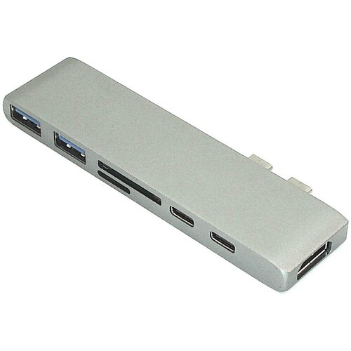 Адаптер сдвоенный Type C на HDMI, USB 3.0*2 + Type C* 2 + SD/TF для MacBook серый cnc aluminum left