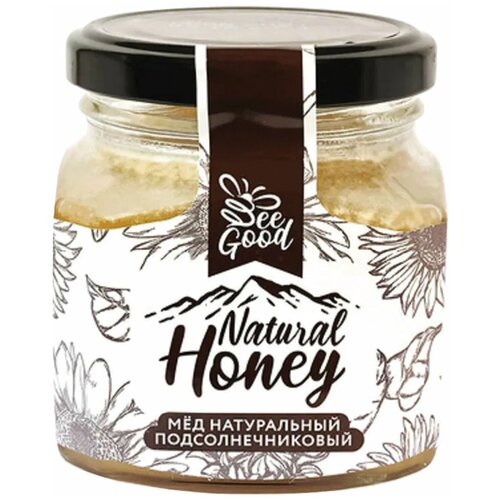 Мёд NATURAL HONEY натуральный подсолнечниковый, 330 г, стеклянная банка, ОМН004