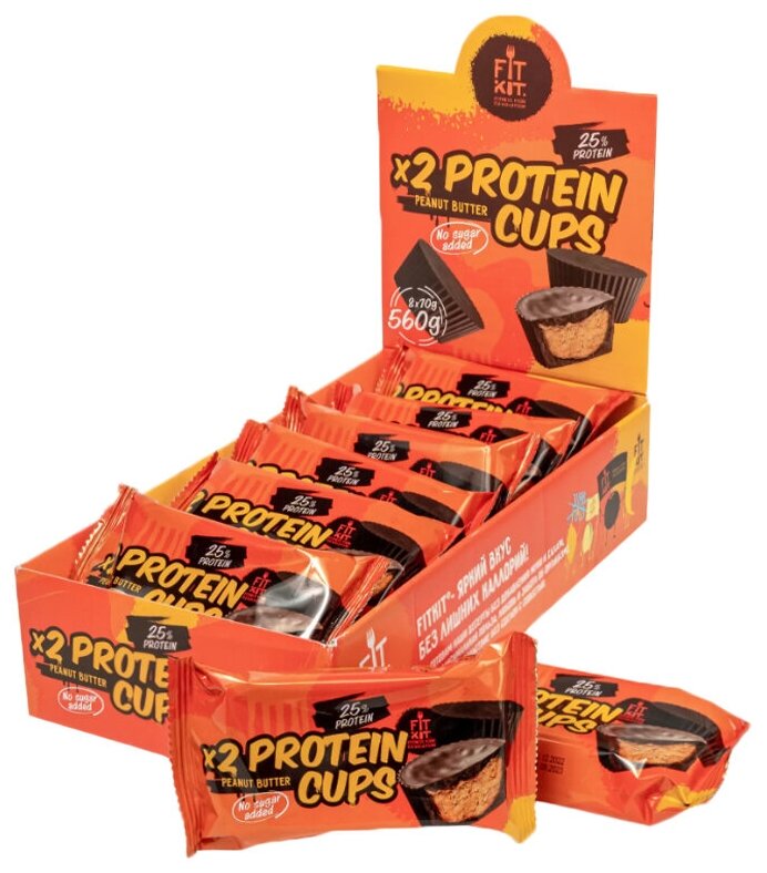 Протеиновый десерт FIT KIT Protein Cups, Арахисовая паста, 8шт по 70г