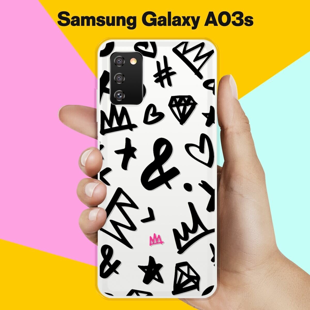 Силиконовый чехол на Samsung Galaxy A03s Узор черный / для Самсунг Галакси А03с