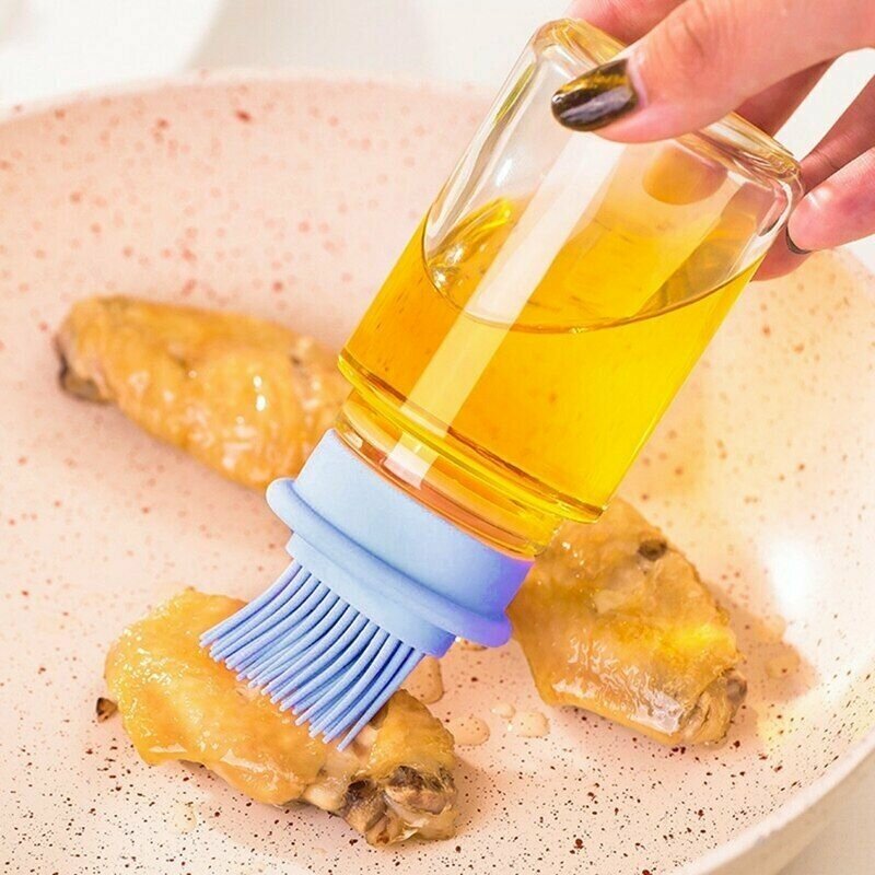 Масленка стеклянная с крышкой с силиконовой кисточкой дозатором, с емкостью для хранения масла уксуса и соуса