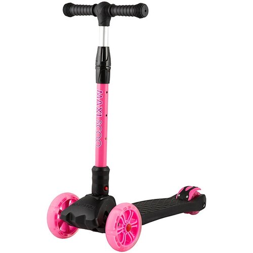фото Самокат maxiscoo junior delux 3х колесный, свет. колеса 2021, цвет черный-розовый