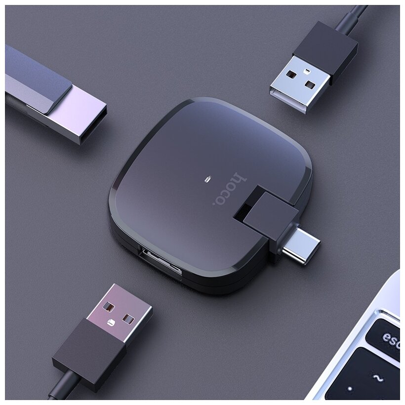 USB-концентратор Hoco HB11 3 USB 2.0, разъемов: 3, черный