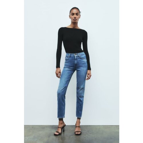 Джинсы зауженные Zara, размер 38, синий брюки uniqlo ultra stretch high rise cropped fit leggings черный