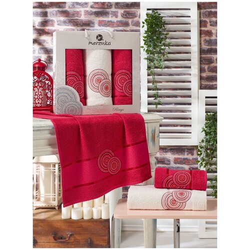 фото Oran merzuka полотенце rings цвет: бордовый (50х90 см - 2 шт,70х140 см) br41077