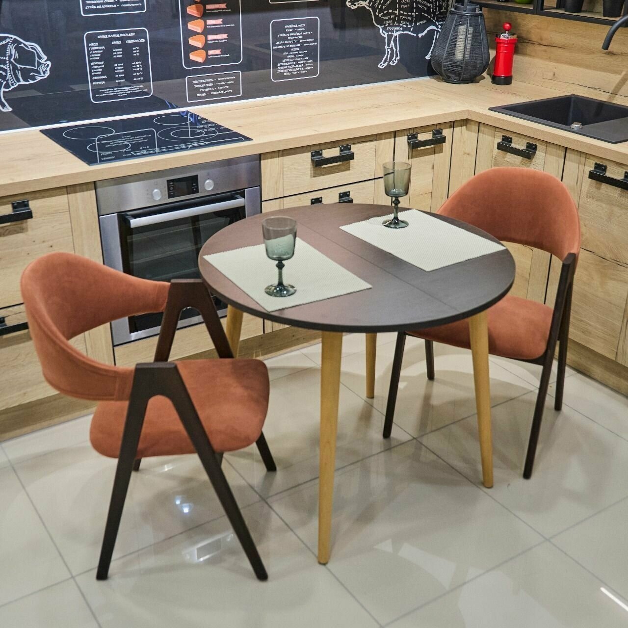 Стол кухонный обеденный раздвижной в стиле сканди 90/134х90х76 см., раскладной стол на кухню, цвет опор бежевый, столешница ЛДСП, Венге - фотография № 2