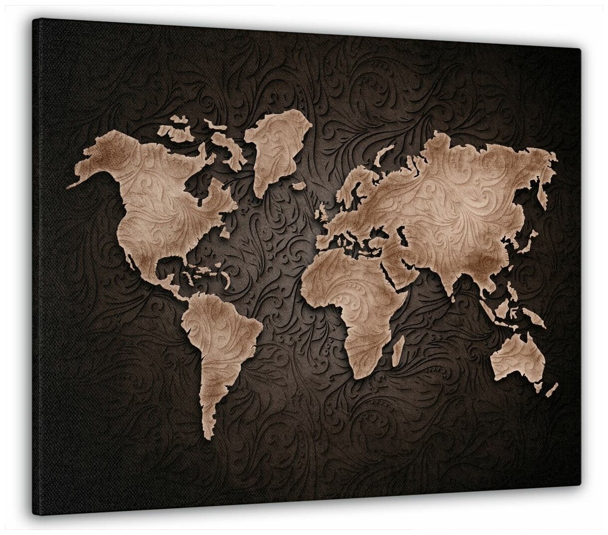 Картина на стену, для интерьера "Карта мира с коричневым узором" 50x70 см